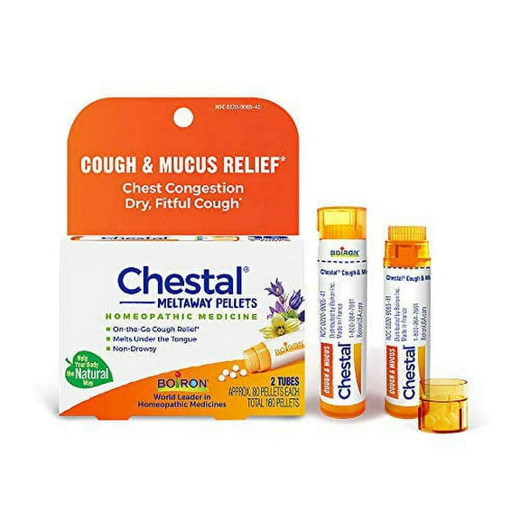 Boiron Chestal Pellets for Cough and Mucus Relief, Nasal or Chest Congestion, and Sore Throat Relief - 2 Count (160 Pellets)