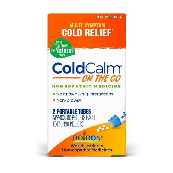 Boiron ColdCalm On the Go, Homeopathic Medicine for Multi-Symptom Cold Relief, Sneezing, Runny Nose, Nasal Congestion, Sore Throat, 2 x 80 Pellets, 160CT