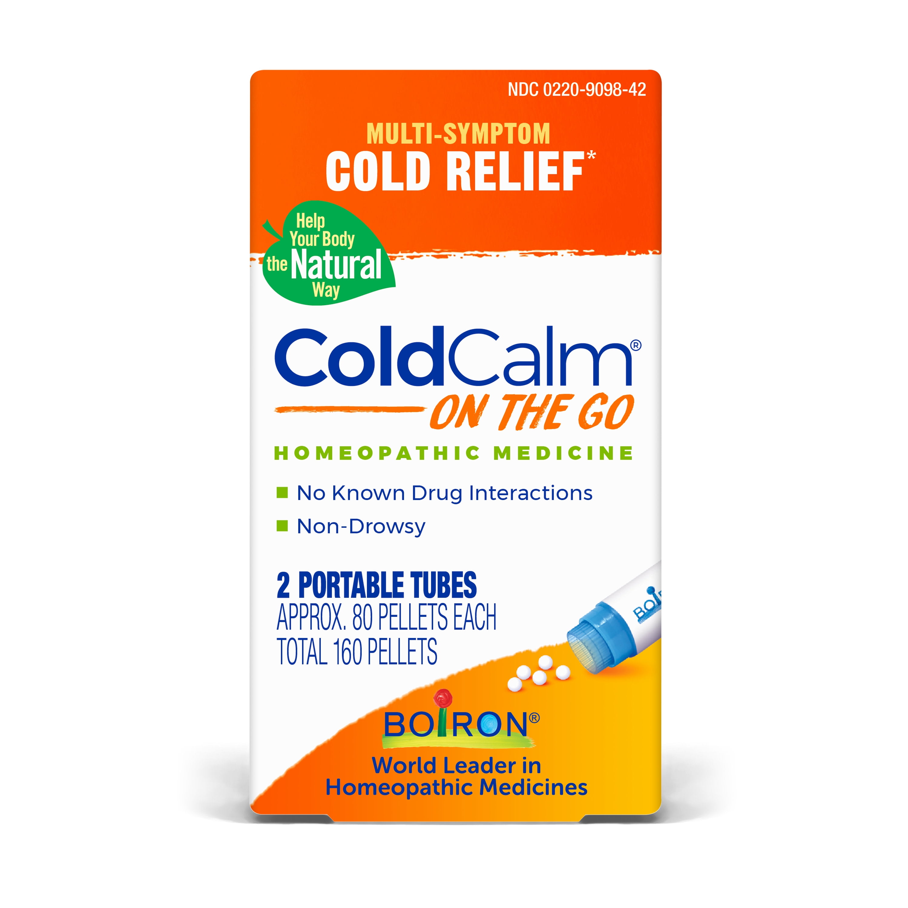 Boiron ColdCalm On the Go, Homeopathic Medicine for Multi-Symptom Cold Relief, Sneezing, Runny Nose, Nasal Congestion, Sore Throat, 2 x 80 Pellets