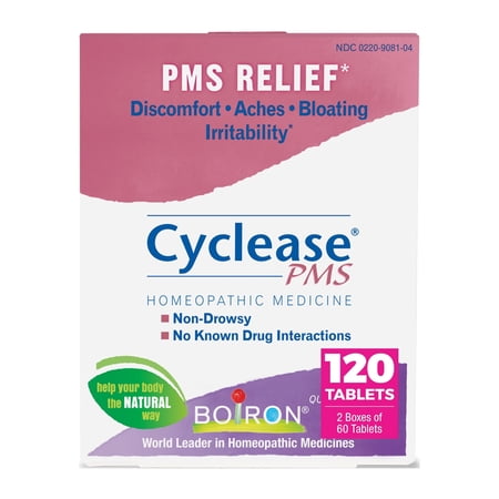 Boiron Cyclease PMS Tablets, Homeopathic Medicine for PMS Relief, Discomfort, Aches, Bloating, Irritability, 2 x 60 Tablets Twin Pack