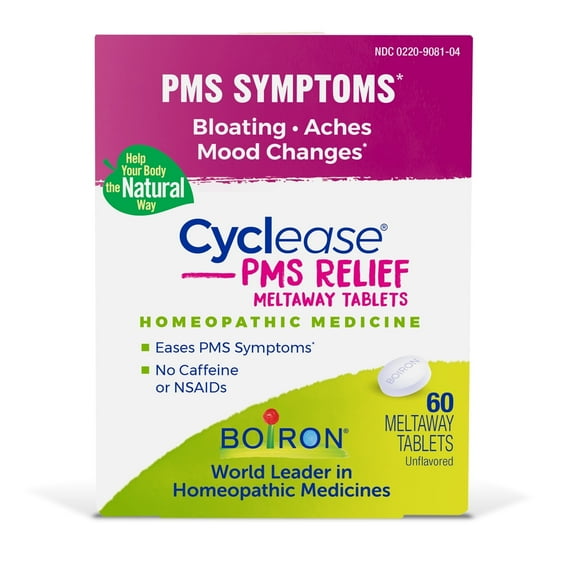 Boiron Cyclease PMS Tablets, Homeopathic Medicine for PMS Symptoms, Bloating, Aches, Mood Changes, 60 Meltaway Tablets