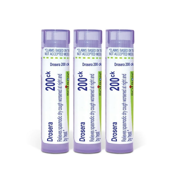 Boiron Drosera 200CK, Homeopathic Medicine for Spasmodic Dry Cough Worsened At Night And By Heat, 3 Count (3 x 80 Pellets)