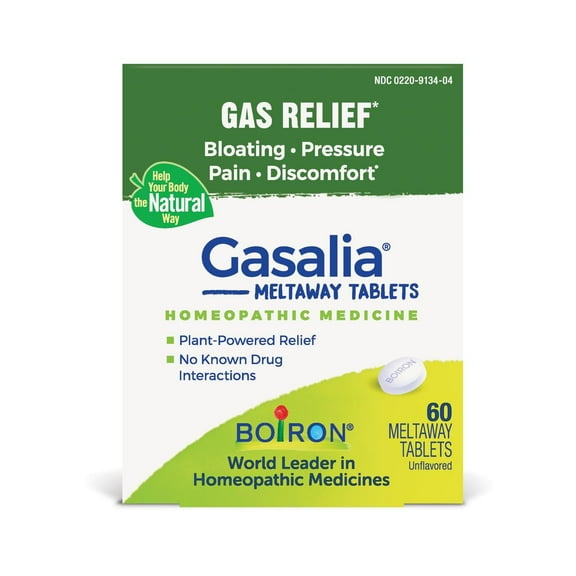 Boiron Gasalia Tablets, Homeopathic Medicine for Gas Relief, Bloating, Pressure, Pain, Discomfort, 60 Meltaway Tablets