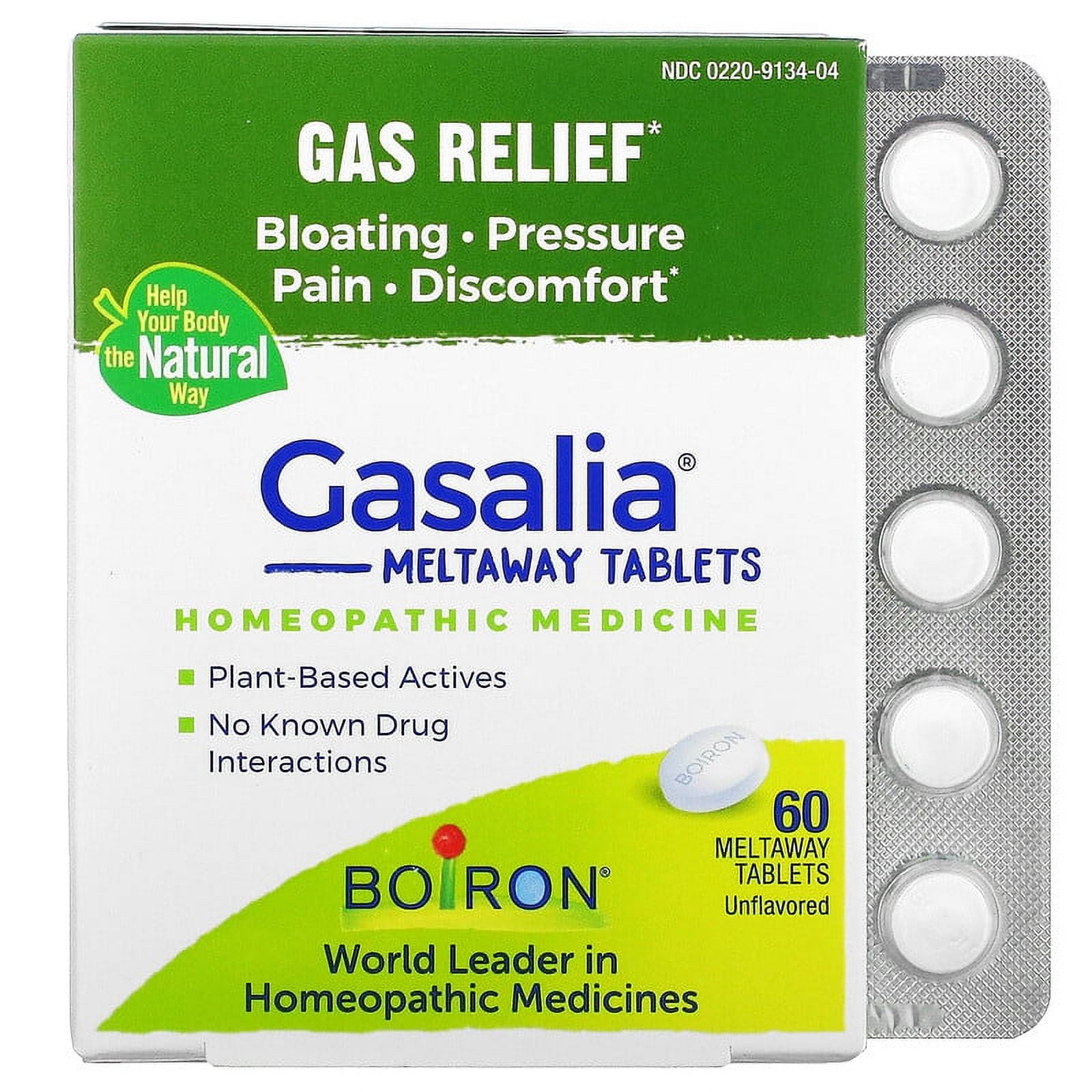 Boiron, Gasalia, Gas Relief, Unflavored, 60 Meltaway Tablets Pack of 2