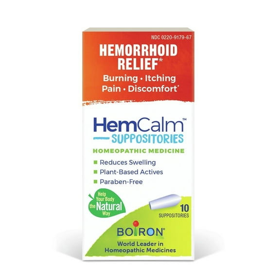 Boiron HemCalm Suppositories, Homeopathic Medicine for Hemorrhoid Relief, Burning, Itching, Pain, Discomfort, 10 Count
