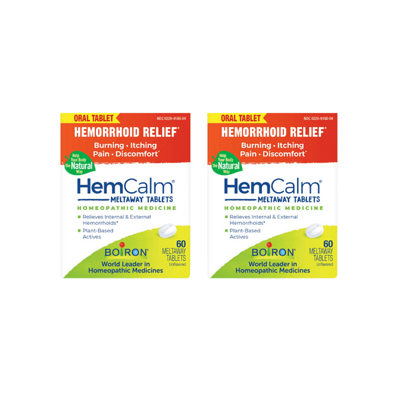 Boiron HemCalm Tablets (2 Pack), Homeopathic Medicine for Hemorrhoid Relief, Burning, Itching, Pain, Discomfort, 60 Tablets