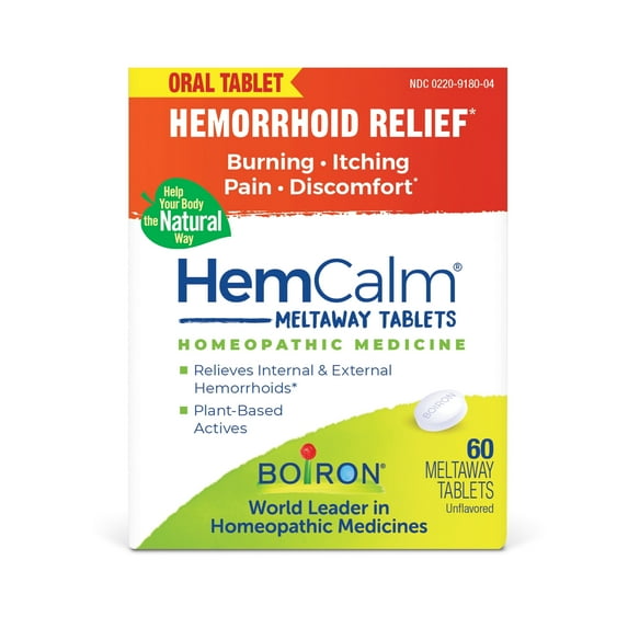 Boiron HemCalm Tablets, Homeopathic Medicine for Hemorrhoid Relief, Burning, Itching, Pain, Discomfort, 60 Tablets