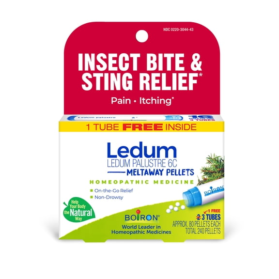 Boiron Ledum Palustre 6C Bonus Pack, Homeopathic Medicine for Insect Bites or Bruising Relief, 240 Pellets