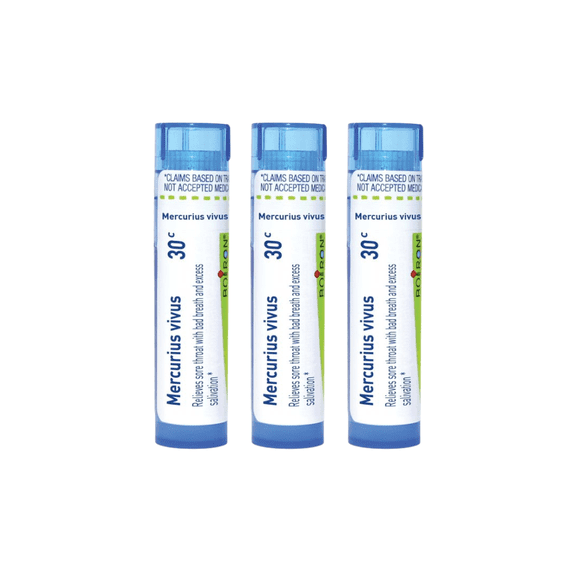 Boiron Mercurius Vivus 30C, Homeopathic Medicine for Sore Throat With Bad Breath And Excess Salivation, 80 Pellets (Pack of 3)