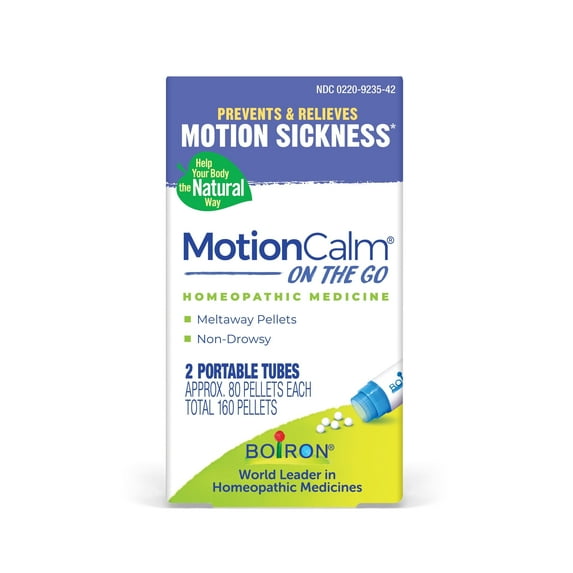 Boiron MotionCalm® On the Go, Homeopathic Medicine for Motion Sickness, Nausea, Vomiting, Dizziness, 2 x 80 Pellets