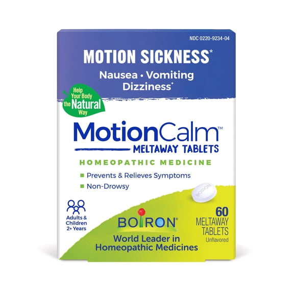 Boiron MotionCalm Tablets, Homeopathic Medicine for Motion Sickness, Nausea, Vomiting, Dizziness, 60 Meltaway Tablets