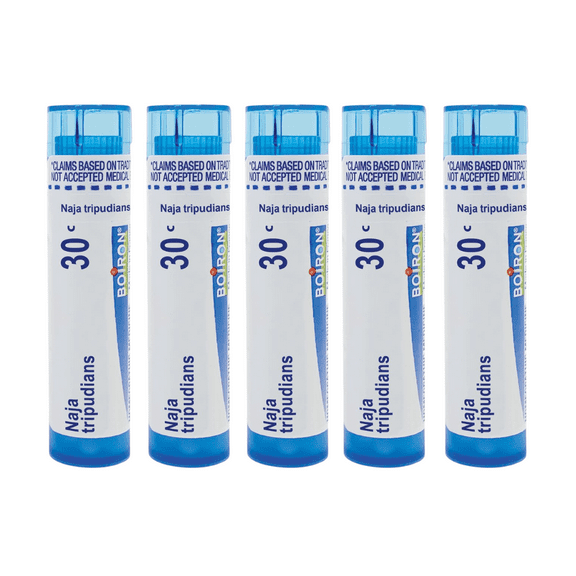 Boiron Naja Tripudians 30C, Homeopathic Medicine for Headache Improved By Walking In Open Air, 80 Pellets (5 pack)
