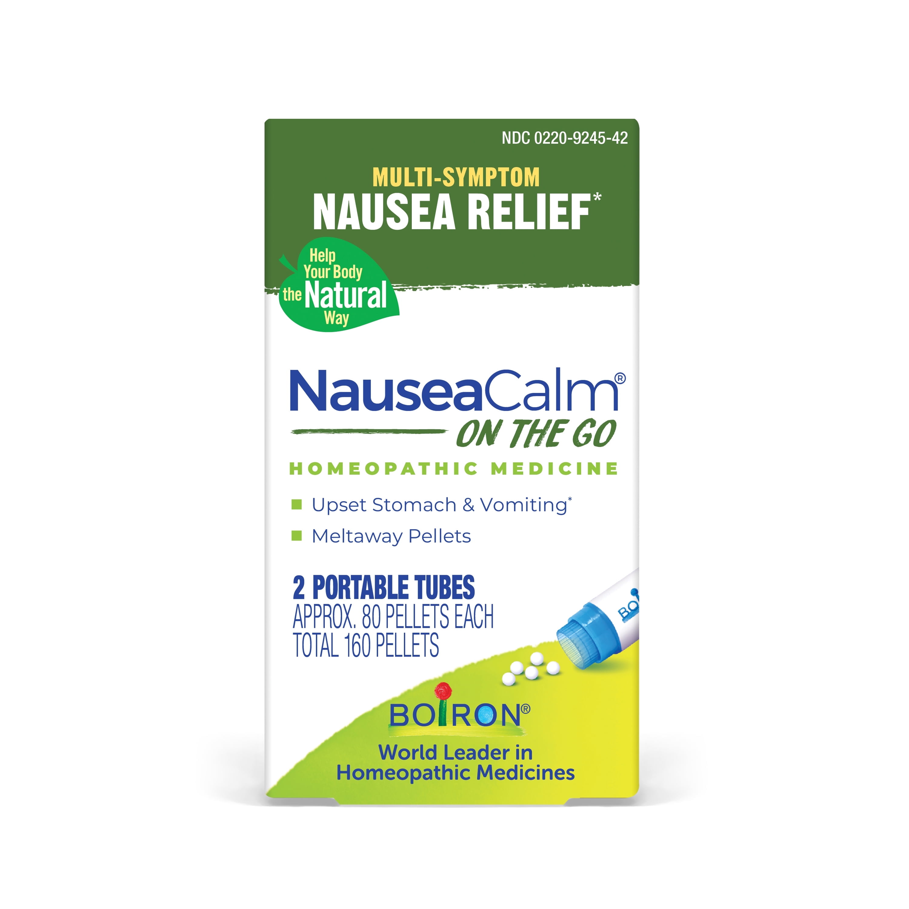 Boiron NauseaCalm On the Go, Homeopathic Medicine for Nausea Relief, Upset Stomach, Stomach Flu, 2 x 80 Pellets