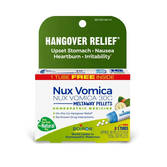 Boiron Nux Vomica 30C Bonus Pack, Homeopathic Medicine for Upset Stomach, Nausea, Heartburn & Irritability, 240 Pellets