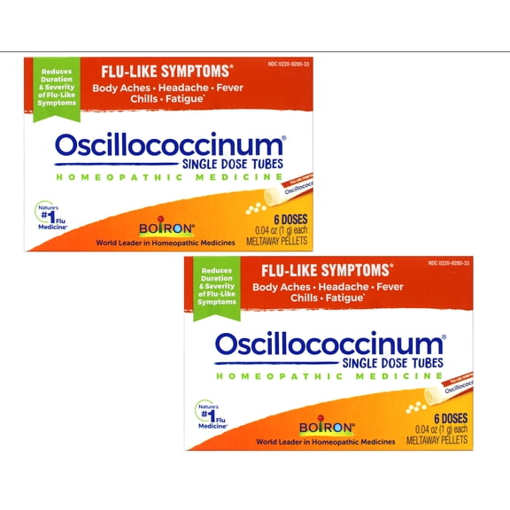 Boiron Oscillococcinum, Homeopathic Medicine for Flu-Like Symptoms 0.04 Oz Each, 6 Doses - 2 Pack
