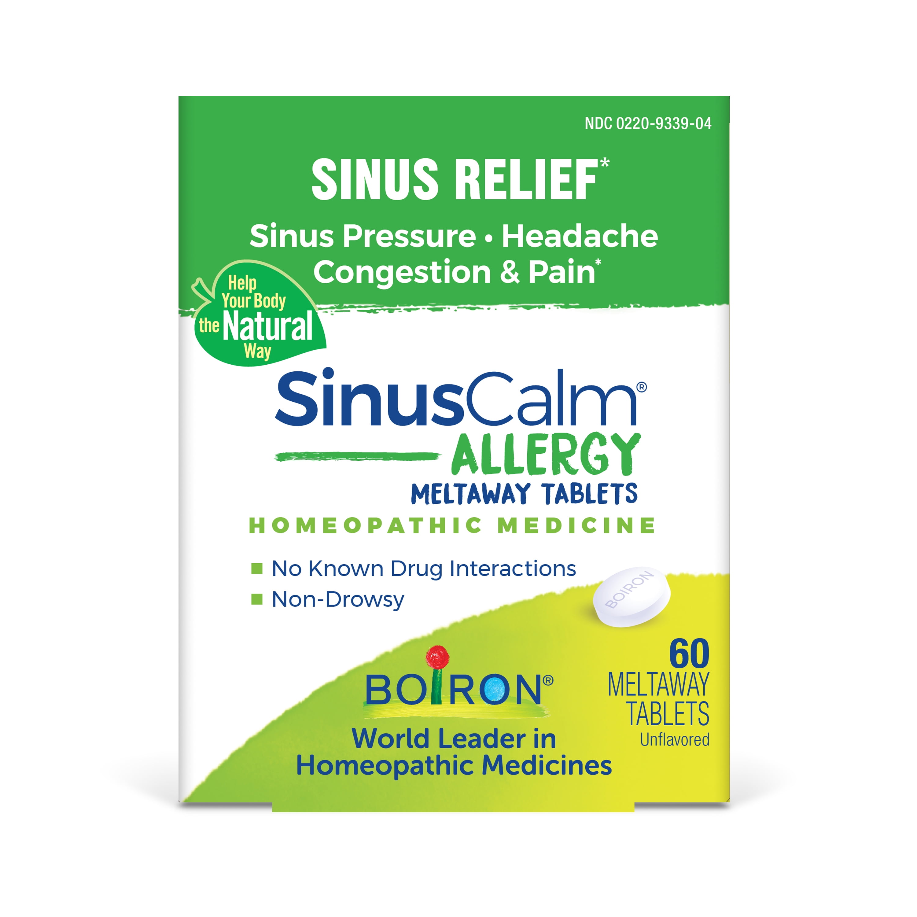 Boiron SinusCalm Allergy, Homeopathic Relief for Sinus Pressure, Headache, Congestion & Pain, 60 Meltaway Tablets