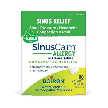 Boiron SinusCalm Allergy, Homeopathic Relief for Sinus Pressure, Headache, Congestion & Pain, 60 Meltaway Tablets