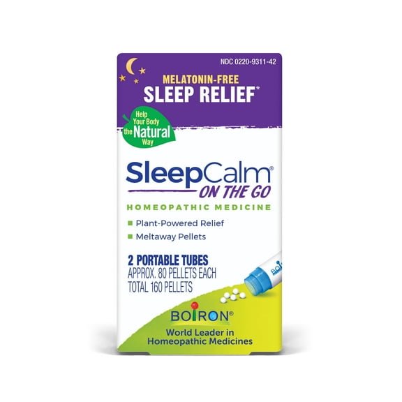 Boiron SleepCalm On the Go Melatonin-Free, Homeopathic Medicine for Sleep Relief, Fall Asleep, Stay Asleep, Calms Restless Sleep, 2 x 80 Pellets