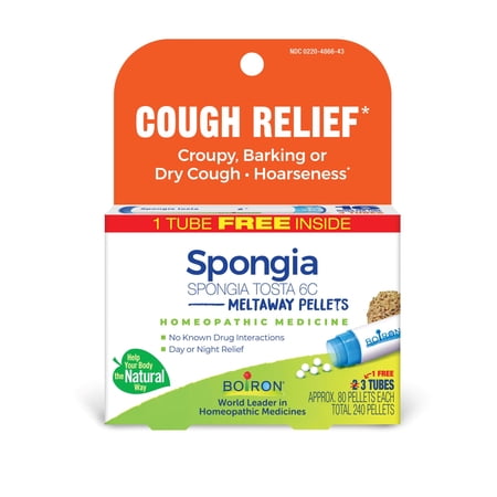 Boiron Spongia Tosta 6C Bonus Pack, Homeopathic Medicine for Cough Relief, 240 Pellets