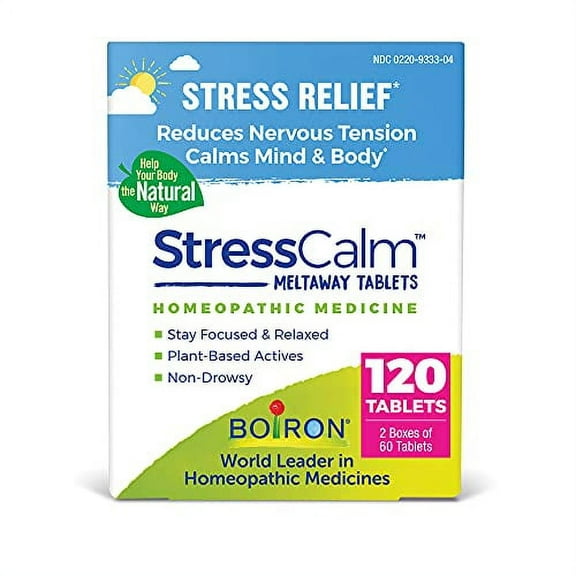 Boiron StressCalm Tablets for Relief of Stress, Anxiousness, Nervousness, Irritability, and Fatigue - 120 Count (2 Pack of 60)