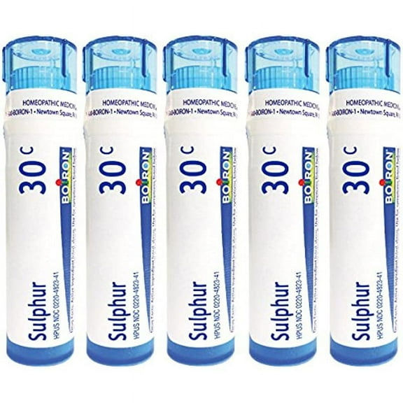Boiron Sulphur 30C (Pack of 5 80-Pellet Tubes), Homeopathic Medicine for Skin Rash