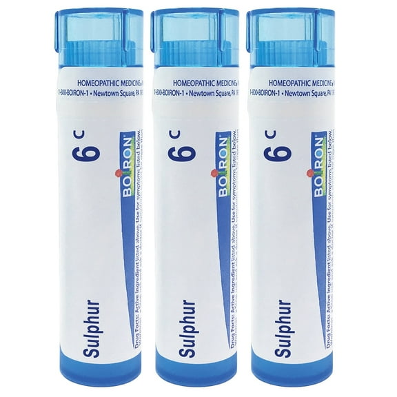 Boiron Sulphur 6C, Homeopathic Medicine for Skin Rash Worsened By Heat And Water, 3 Count (3 x 80 Pellets)
