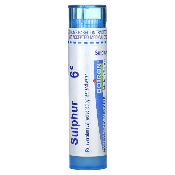 Boiron Sulphur 6C, Homeopathic Medicine for Skin Rash Worsened By Heat And Water, 80 Pellets
