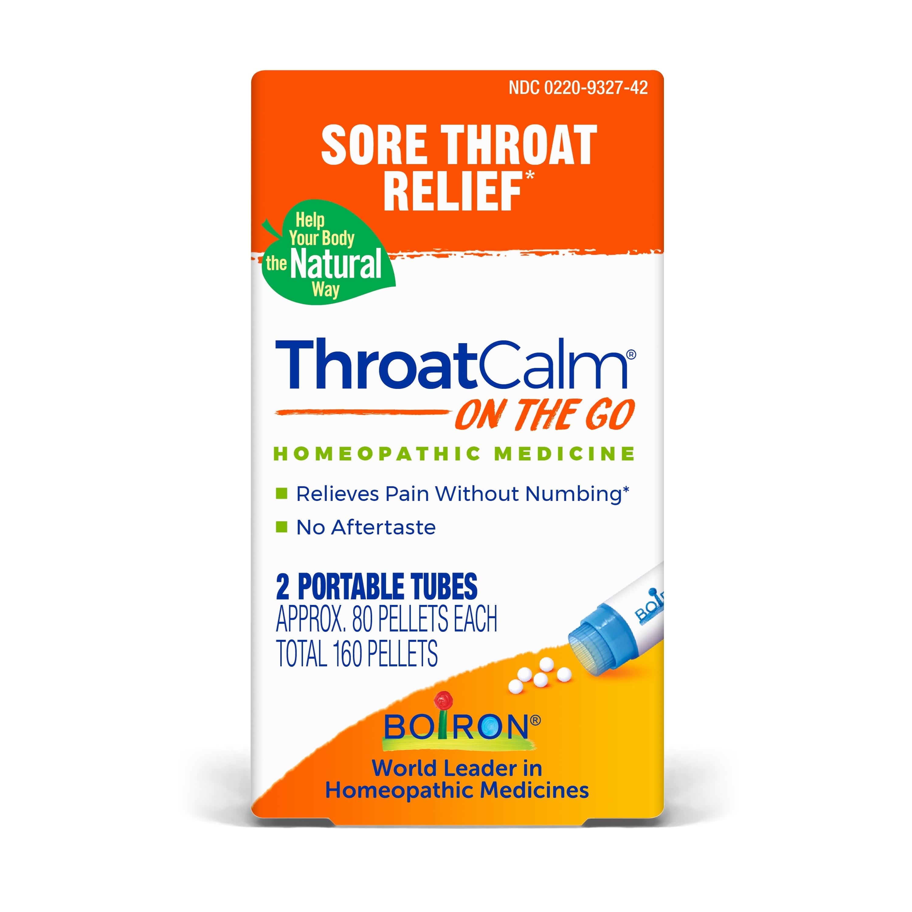 Boiron ThroatCalm On the Go, Homeopathic Medicine for Sore Throat Relief, Hoarseness, Red, Dry and Sore Throat, 2 x 80 Pellets
