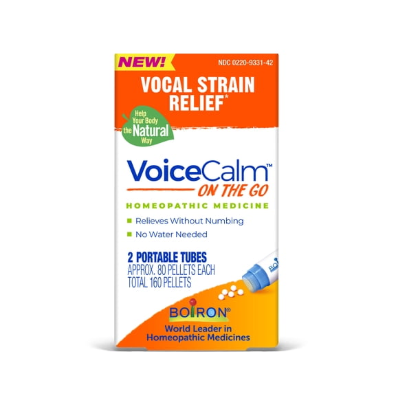 Boiron VoiceCalm On the Go, Homeopathic Medicine for Vocal Strain Relief, Loss of Voice, Hoarseness, 2 x 80 Pellets