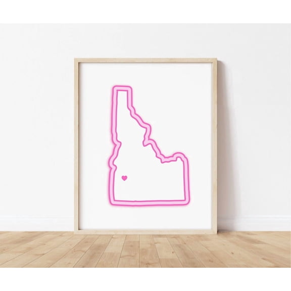 Boise Idaho Pink Map With Heart Wall Art Print, City Decor Unframed Paper Print