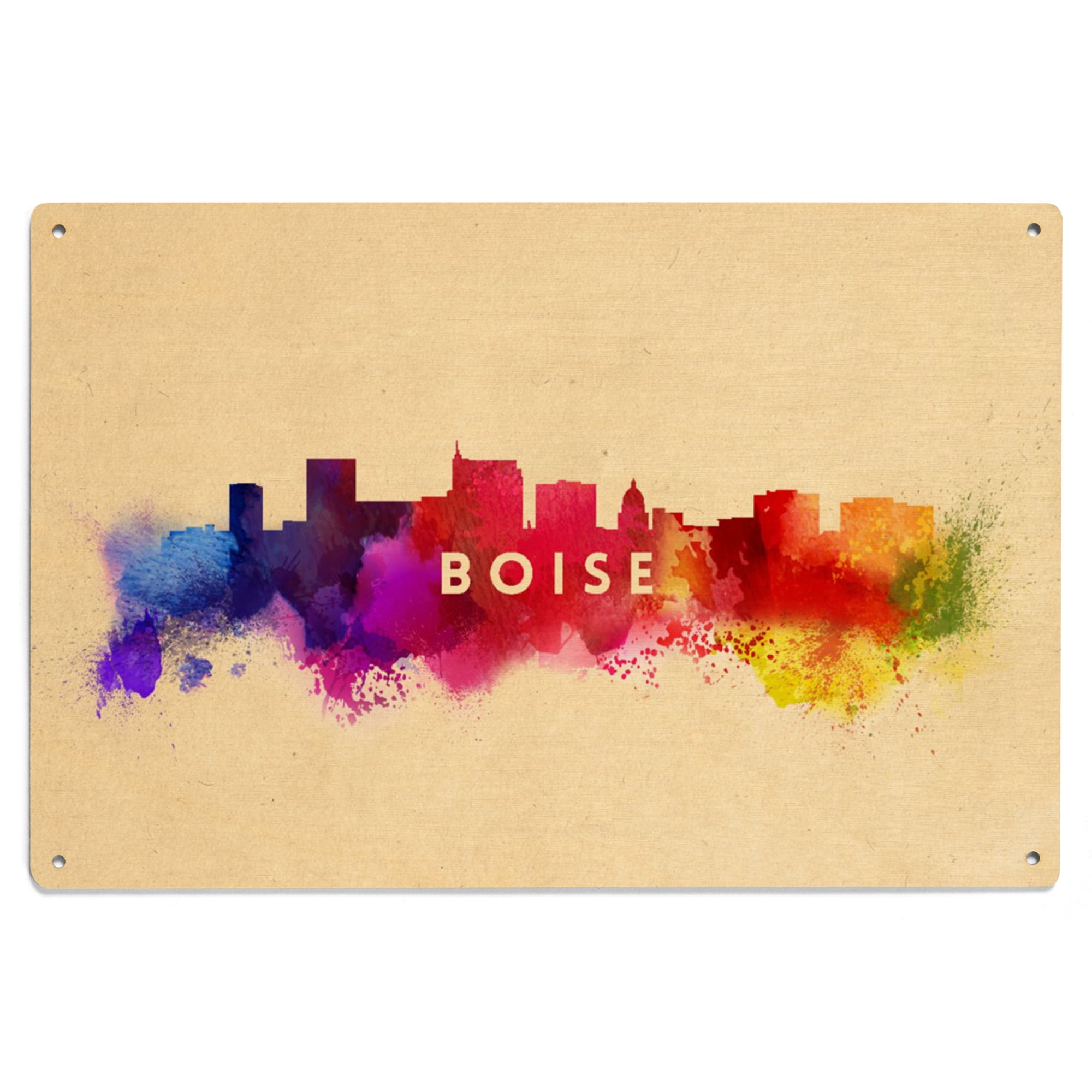 Boise, Idaho, Skyline Abstract Birch Wood Wall Sign (6x9 Rustic Home