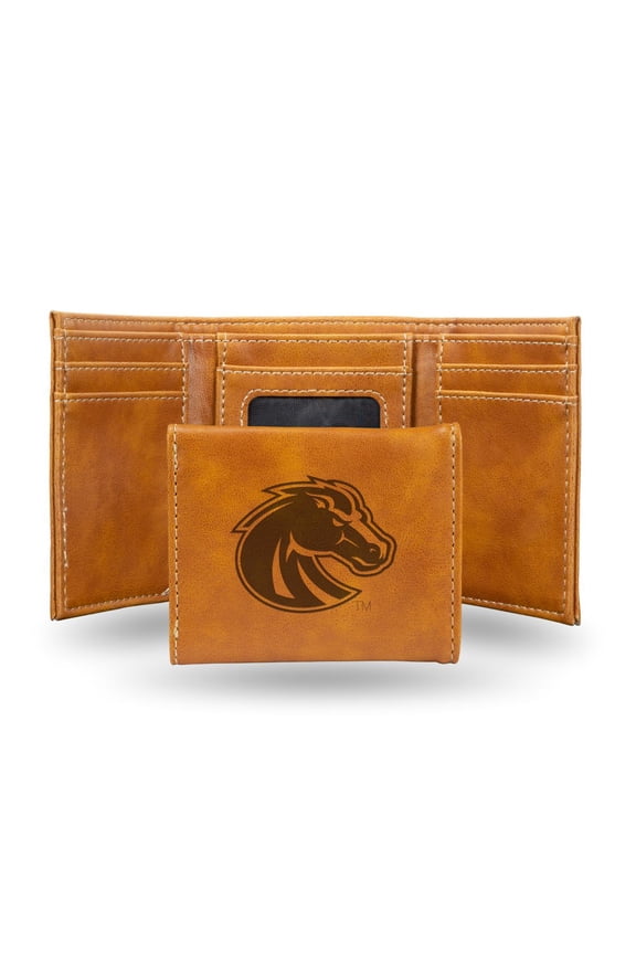 Boise-St. Bronco's Laser Engraved Brown Trifold Wallet