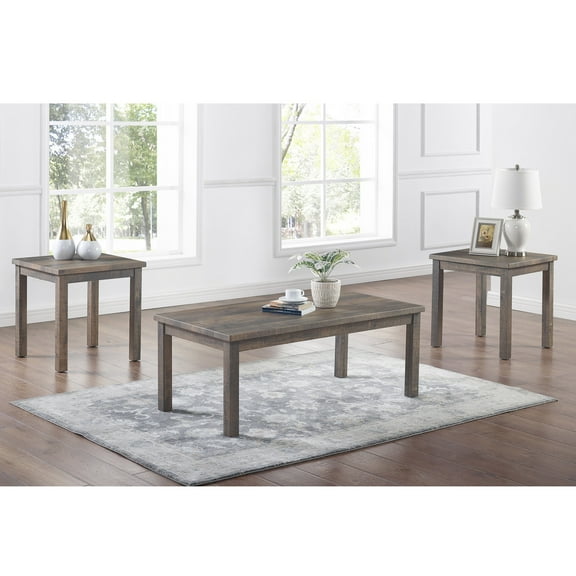 Boisee Wood 3-Piece Rustic Coffee Table Set, Natural Tone