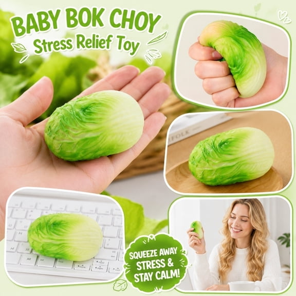 Bok Choy Cabbage Squish Stress Reliever - Soft Vegetable Decompression Fidget for Office Desk Decor, Anxiety Relief and Mindful Relaxation