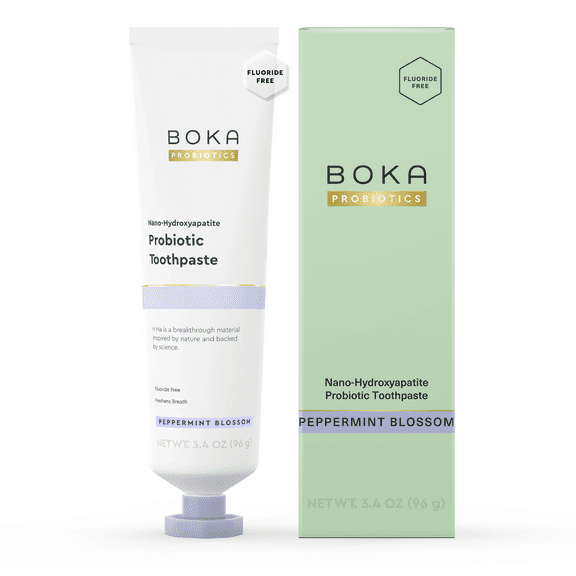 Boka Probiotic Toothpaste, Nano Hydroxyapatite Toothpaste, Fluoride Free, Dental Probiotics, Peppermint Blossom, 3.4oz