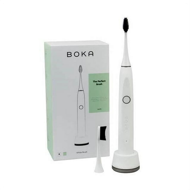 Boka electric toothbrush with two activated charcoal bristle replacement heads, white