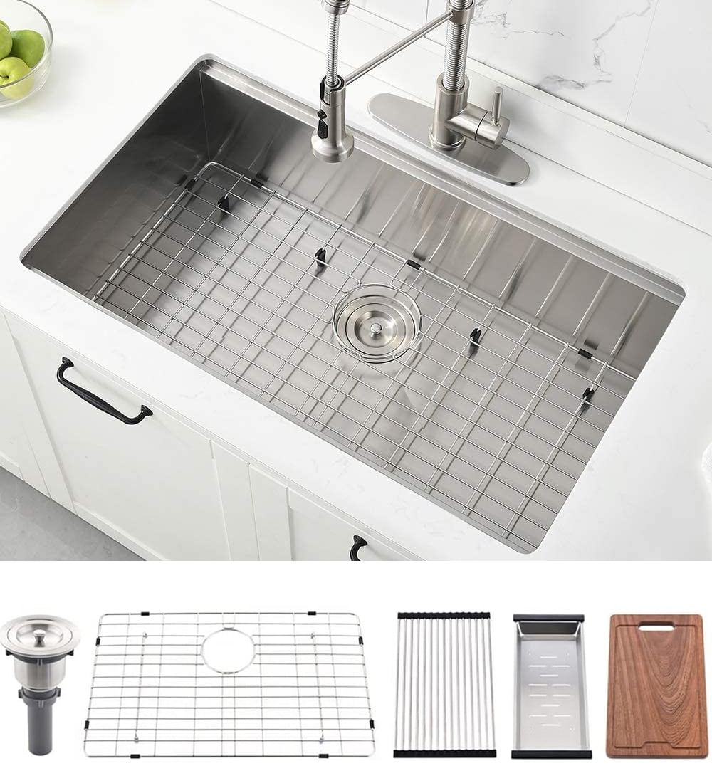 Bokaiya 33x19 Undermount Kitchen Sink Workstation Deep Single Bowl 16