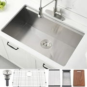 Bokaiya 33x19 Undermount Kitchen Sink Workstation Dual-Mount 16G Stainless Steel Single Bowl Kitchen Sink with Cutting Board
