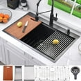 thumbnail image 1 of Bokaiya 33x22 Black Drop in Kitchen Sink Workstation, Stainless Steel Kitchen Sink 16G Single Bowl Topmount Kitchen Sink 10" Deep Sink with Cutting Board, 1 of 9