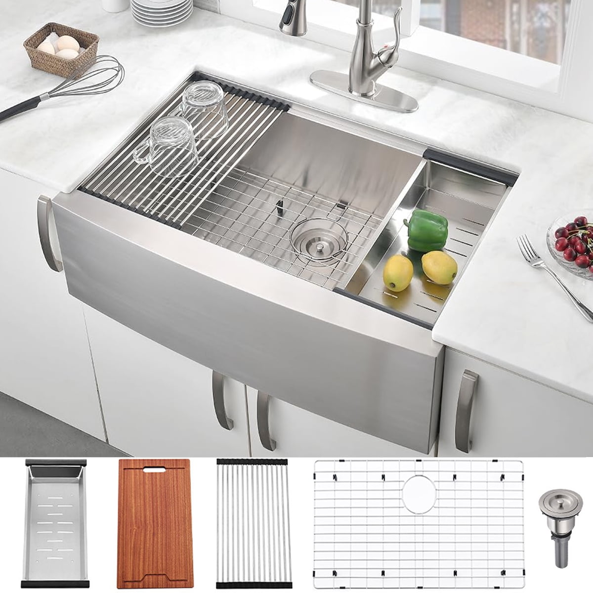 Bokaiya 33x22 Farmhouse Kitchen Sink Workstation 16 Gauge