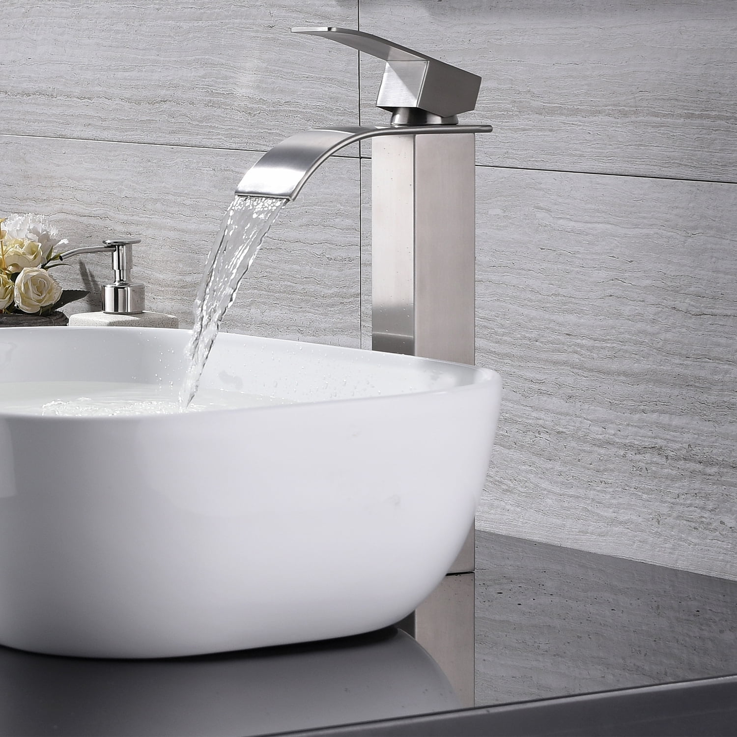 Bokaiya Bathroom Faucet Tall Waterfall Single Handle Single Hole