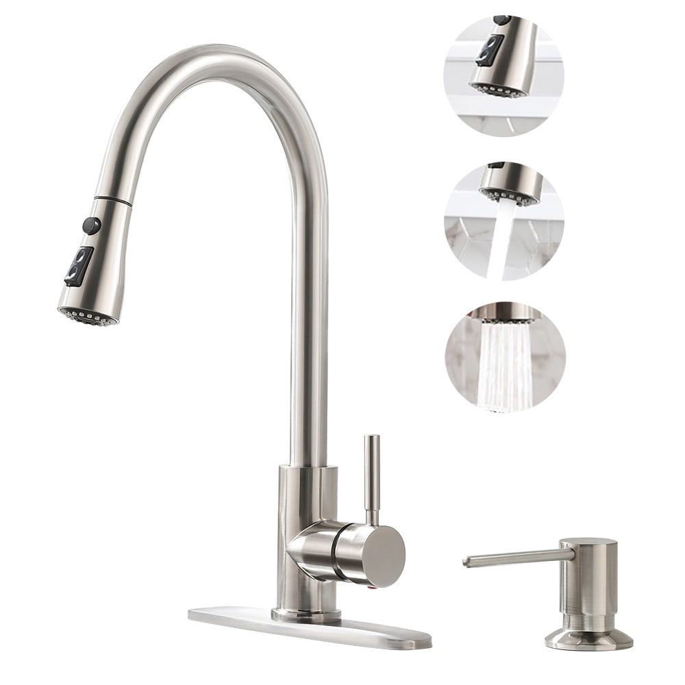Bokaiya Kitchen Faucet with Soap Dispenser and Pull Down Sprayer
