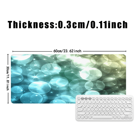 Bokeh Light Pattern Mouse Pad 31.5 x 11.82 Inches Rubber Desk Mat with Blue Green Glow Design for Office Gaming Home Use
