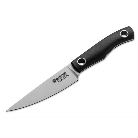 Boker Saga Paring Knife 3.9" 440C Fixed Blade G10 Handle Satin Black - 131264