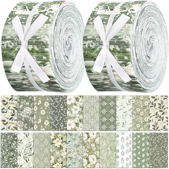 Boklzor 100 Pcs 2.56'' Sage Green Jelly Fabric Strips Roll for Quilting | Greenery Precut Fabric Roll, Floral Leaves Patchwork Bundle, Damask Baroque Sewing Batting Material, Holiday DIY Craft Cloth