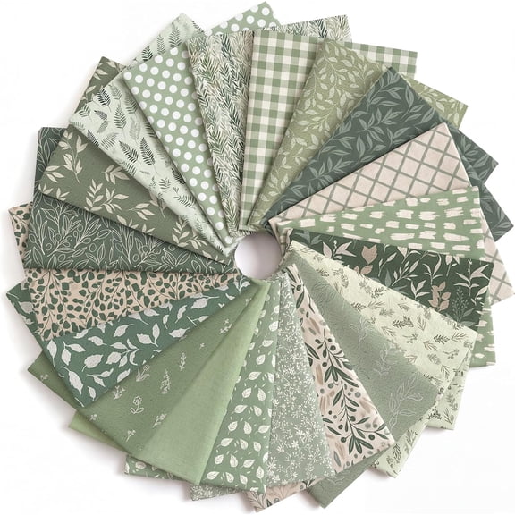 Boklzor 20 Pcs 10''x10'' Sage Green Quilting Fabric Square Greenery Precuts Quilted Fabric Bundle Gingham Polka Dot Spring Leaves Printed Sewing Material for Holiday Patchwork DIY Craft Supplies