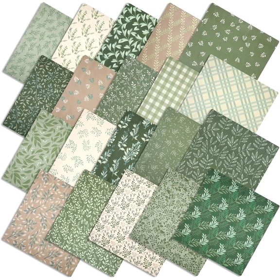 Boklzor 20 Pcs 20'' x 20'' Sage Green Quilting Fabric, 100% Cotton Fat Quarters, Square Greenery Precuts Quilted Fabric Bundles for Making Quilts, Pillow Covers, Bags, Doll Clothes and Decoration