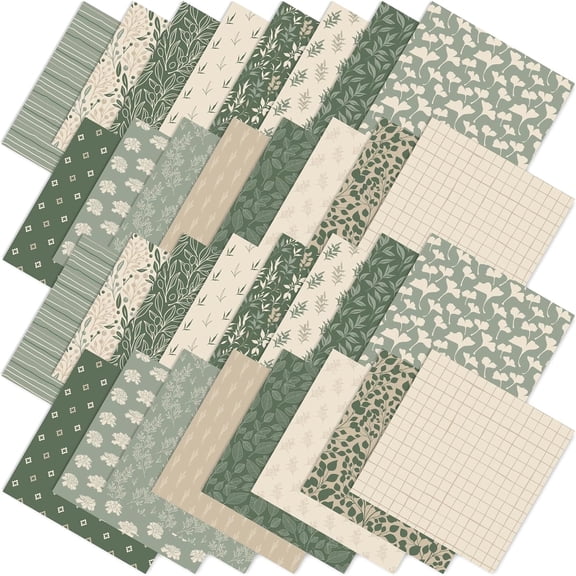 Boklzor 32Pcs Sage Green Floral Cotton Fabric Bundles 10 x 10 IBoklzorh Greenery Fabric Squares Eucalyptus Leaves Sewing Fabrics for DIY Craft Party Decor