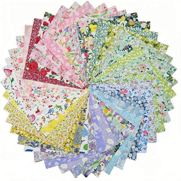 Boklzor 42 Pcs Floral Layer Cake Fabric 10 x 10 IBoklzorh, 100% Cotton Precut Quilt Squares, 42 Different No Repeat Flower Patterns for Quilting, Sewing, Patchwork and DIY Crafts