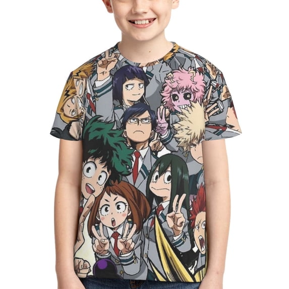 Boku My Hero Academia Youth Unisex T-Shirt Crewneck Short Sleeve Double-Sided Print Tee Shirts Top For Boys Girls Kid Teen X-Large